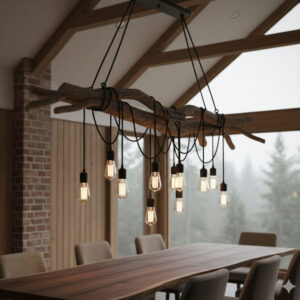 Chandelier with Solid Timber Piece and Edison Bulbs