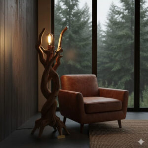 Standing Timber Lamp with Edison Bulb