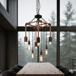 Brass and Copper Chandelier with Edison Bulbs