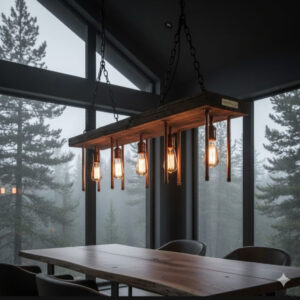 Rustic Timber Chandelier with Edison Bulbs