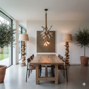Driftwood and Rope Chandelier with Edison Lights