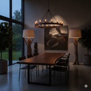 Round Timber Chandelier with Edison Bulbs