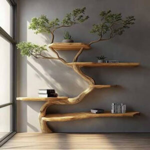 Natural Timber Tree-Form Wall Shelf