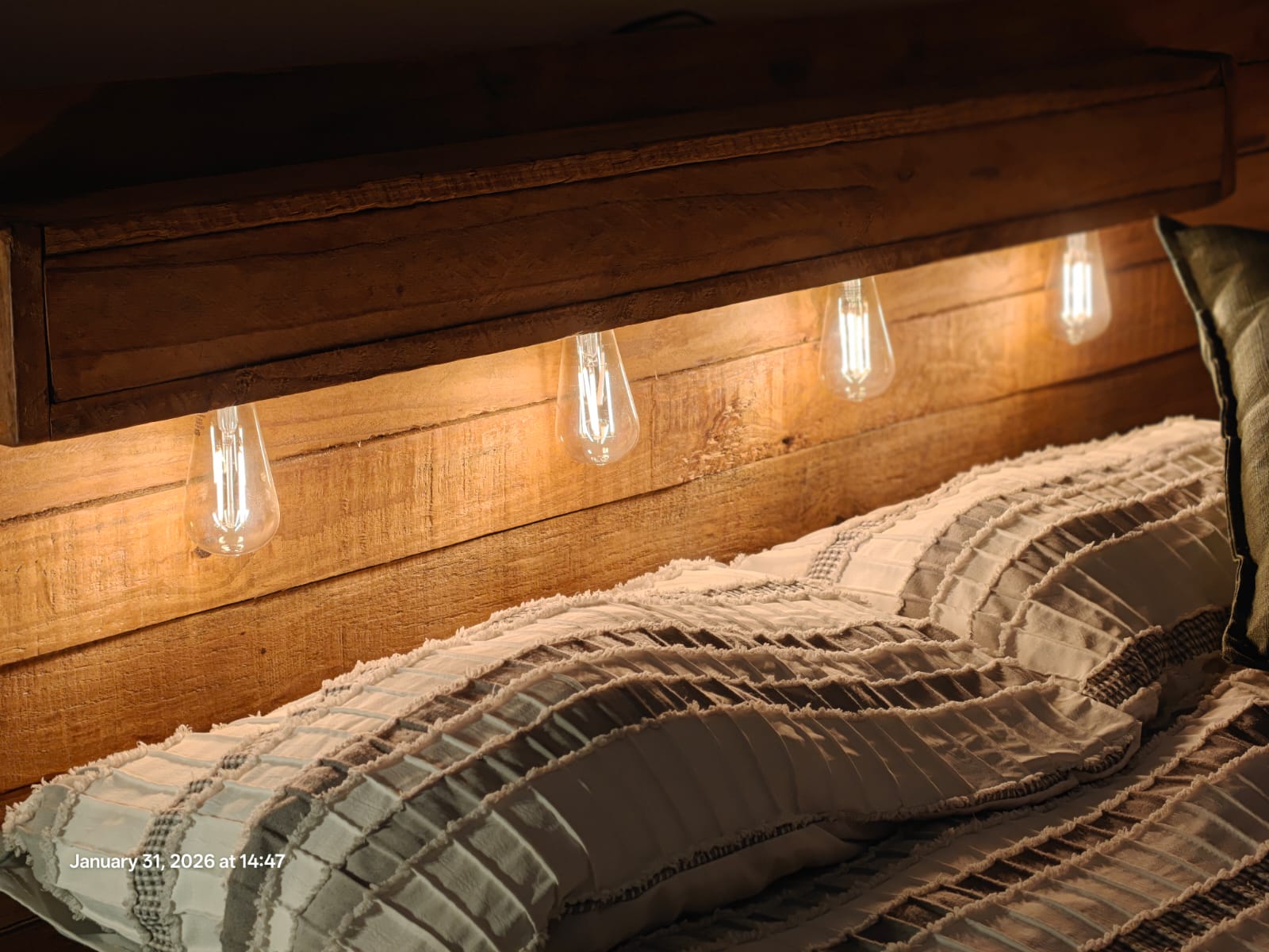 Queen-Size Timber Headboard with Edison Lighting - Image 5